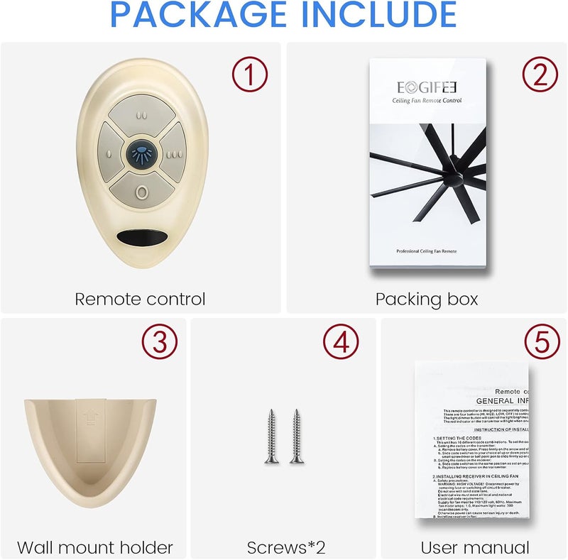 Eogifee 35T Ceiling Fan Remote Control Adjustable 3 Speed,Light Dimmer Control Replacement of Harbor Breeze Compatible with KUJCE9603 FAN35T L3HFAN35T FAN-53T FAN-11T L3HFAN35T1 FAN-35T1 - Image 4